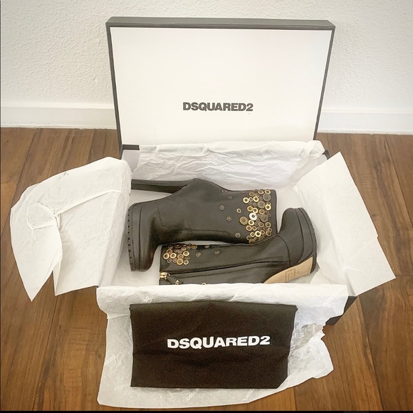 BRAND NEW DSQUARED2 Black Studded Ankle Boots - Picture 7 of 9
